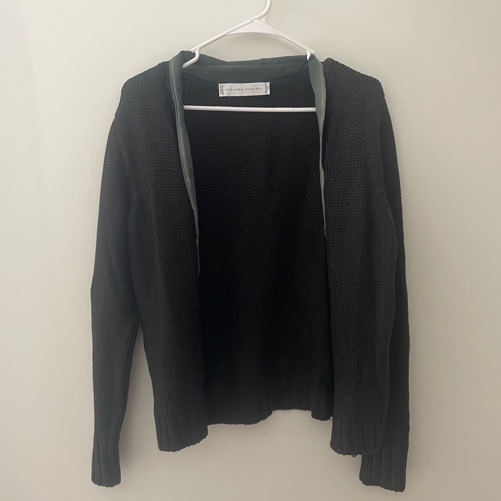 Viviana Uchitel One of a Kind Black and Gray Women's Cardigan 100% Silk